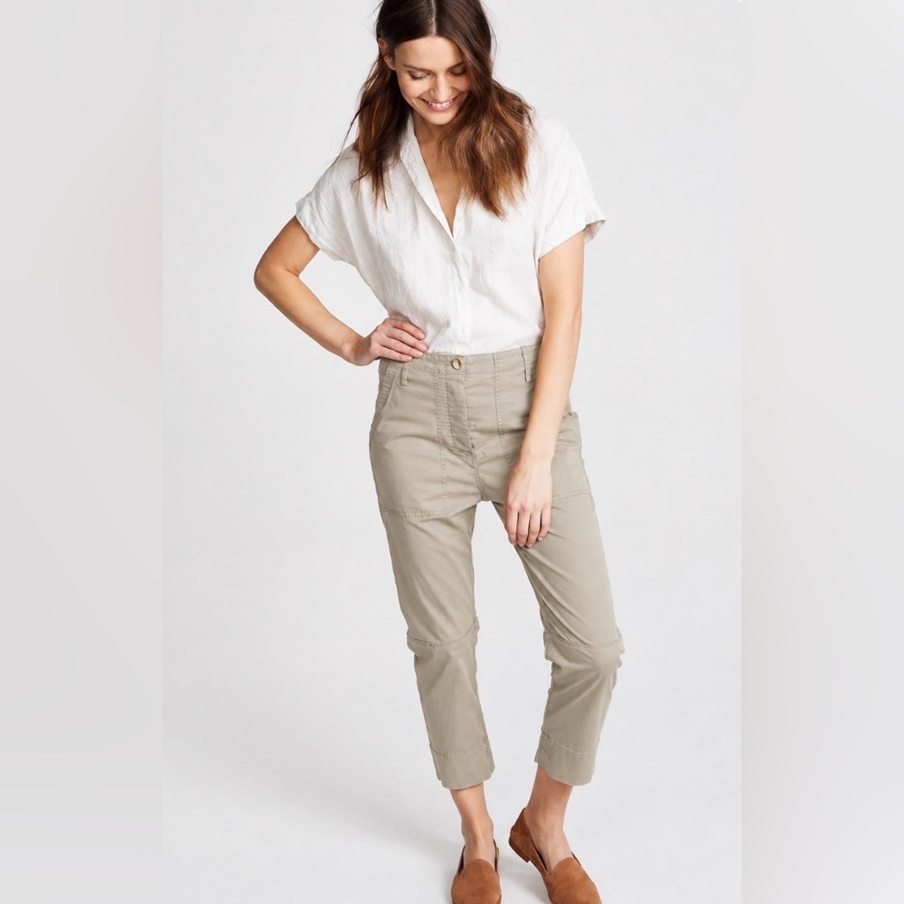 Theory Cropped High-Rise Jeans in Light Khaki